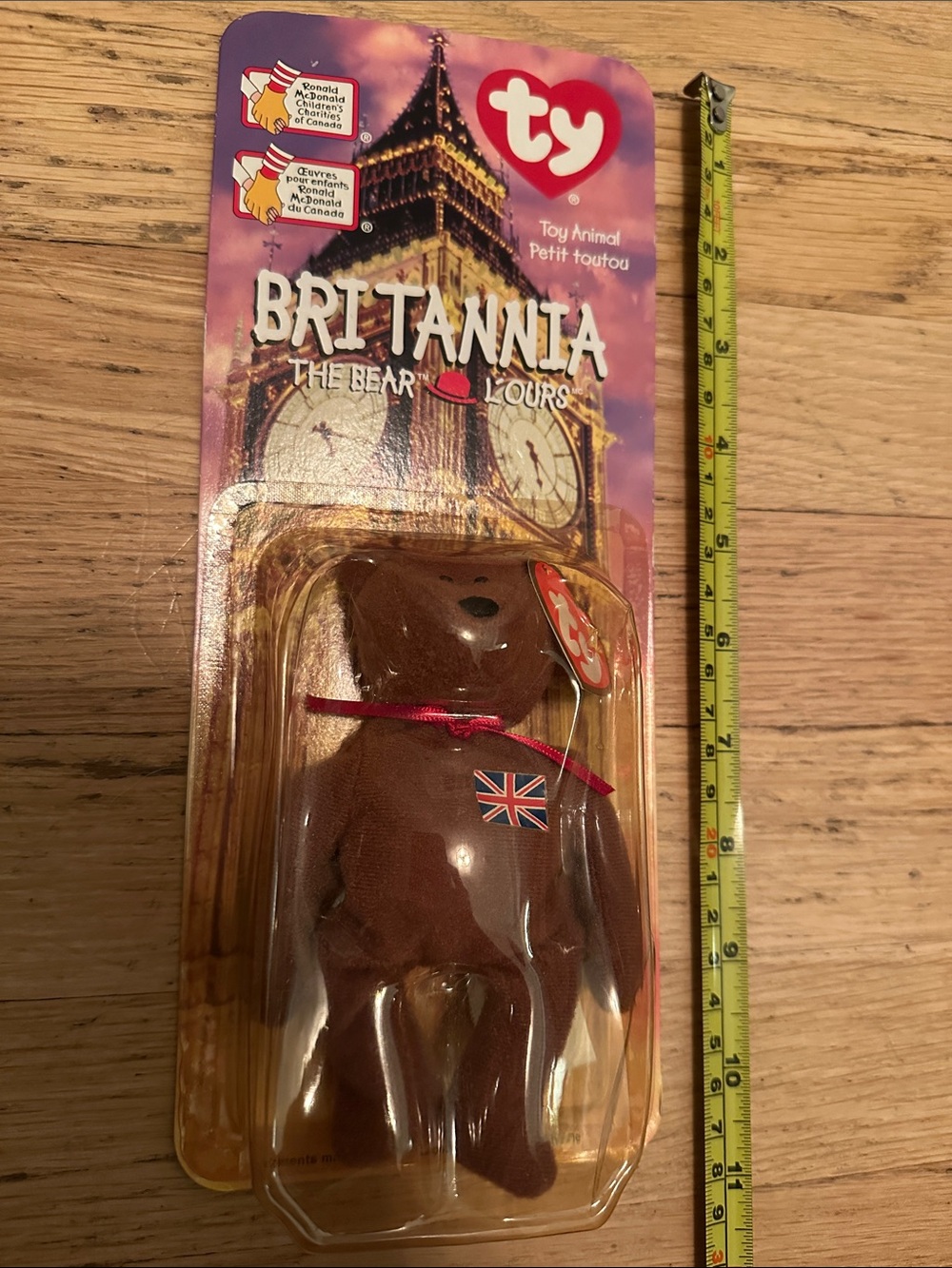 🇬🇧 Britannia Bear Beanie Baby Plush - Brown with Red Ribbon and Union Jack Patch